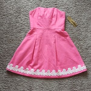 NWT Lily Pulitzer Pink Strapless Mini Dress With Embroidery Detail